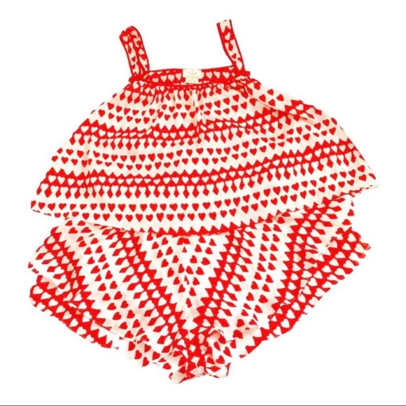 Kate Spade Red & White Dream A Little Dream Heart Print Sleep Romper, Size Large - Picture 5 of 10